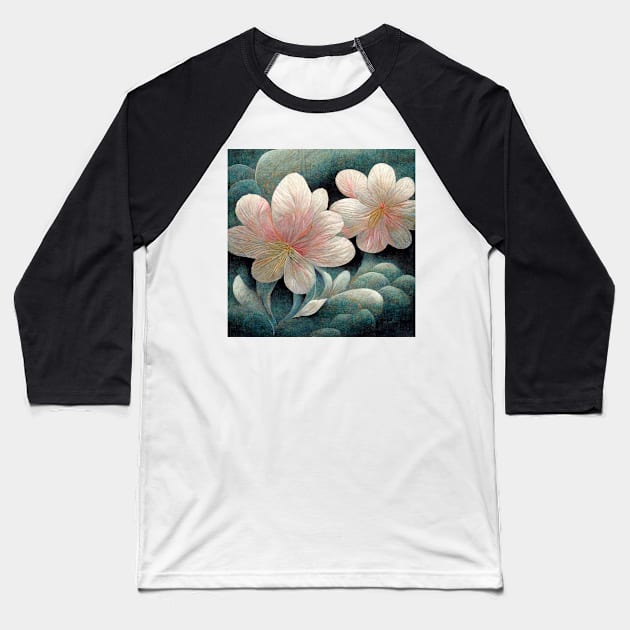 Traditional Japanese Flowers Painting Canvas #1 Baseball T-Shirt by AntielARt